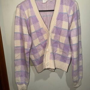 Cyrus Lavender and Cream Checked V-Neck Cardigan
